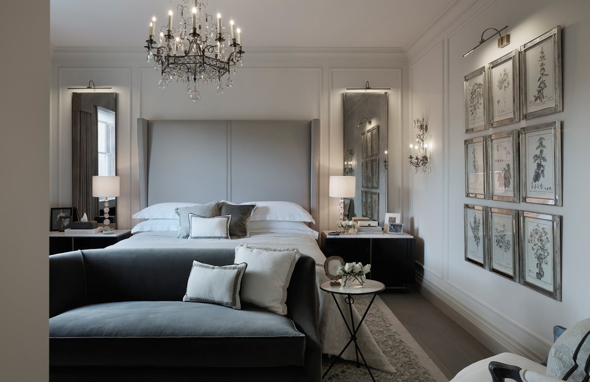Grey Bedroom | Louise Bradley Interiors | Shop transitional furniture at LuxDeco.com