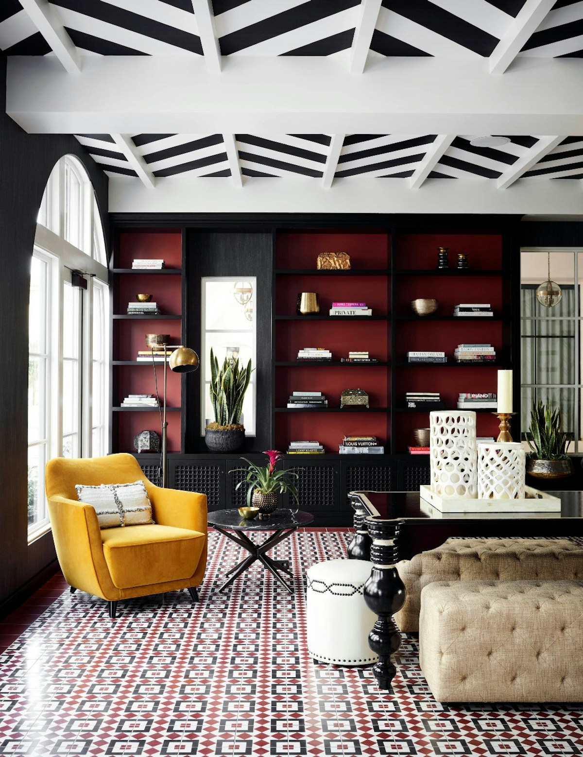 Black Living Room Ideas _ Martyn Lawrence Bullard _ Black and Red Living Room _ Read more in the LuxDeco.com Style Guide
