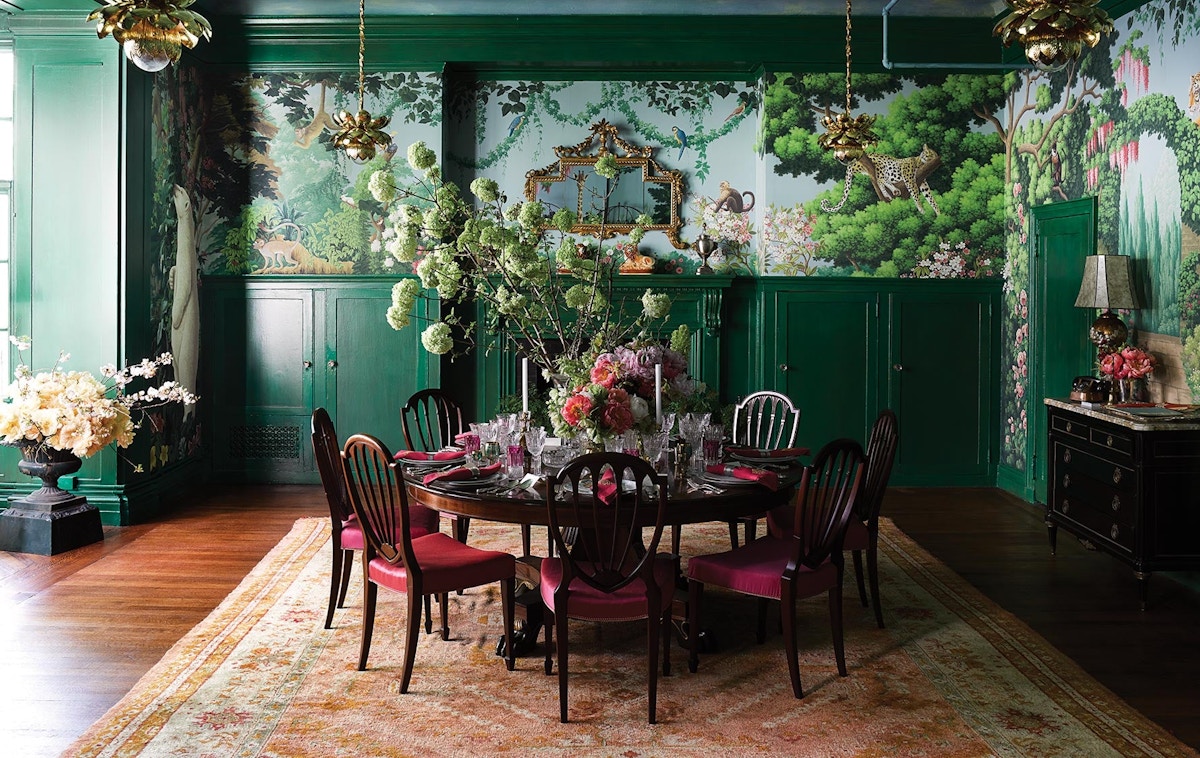 Green Interior Inspiration – Green Dining Room – Ken Fulk interiors – Kips Bay Show House – LuxDeco.com Style Guide