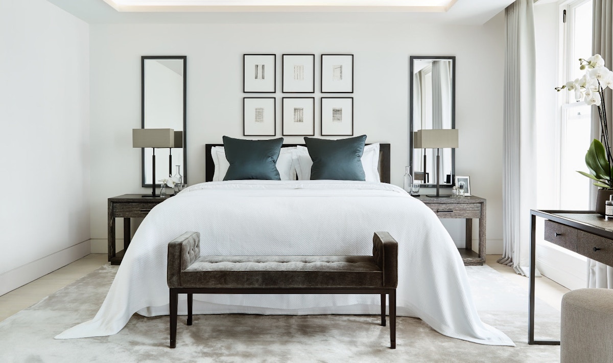 Popular Bedroom Colour Schemes | White, Brown and Blue Bedroom Idea | Discover the Luxurist at LuxDeco.com