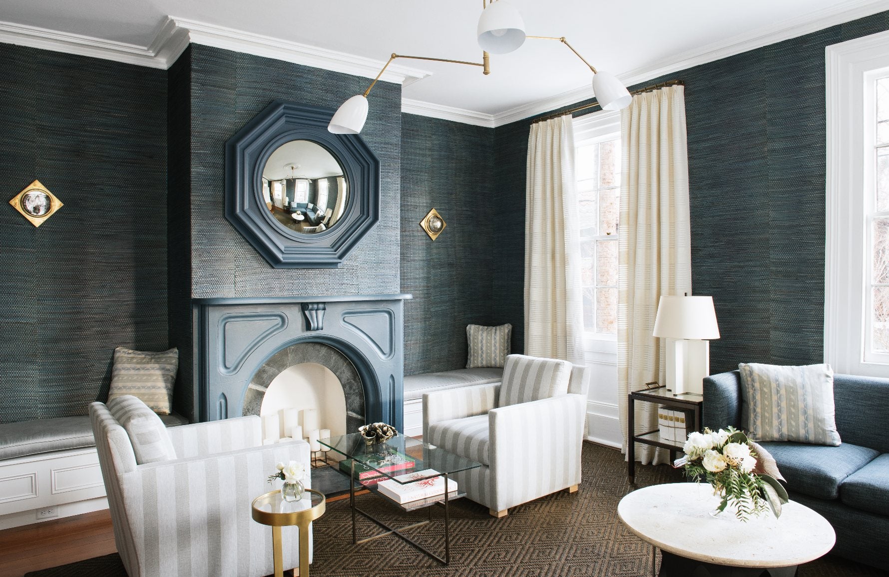 Grey navy and discount orange living room