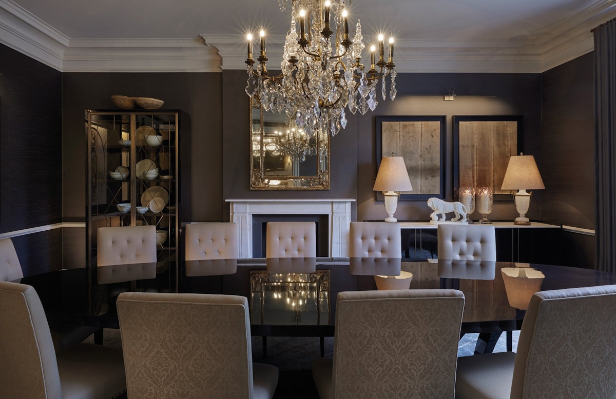 Dark Grey Dining Room Design | Louise Bradley Interiors | Shop transitional furniture at LuxDeco.com