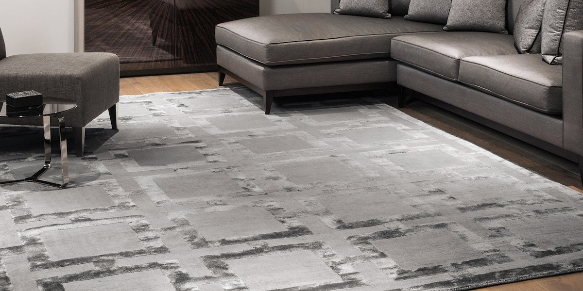 Katherine Carnaby large geometric Eaton area rug in silver.
