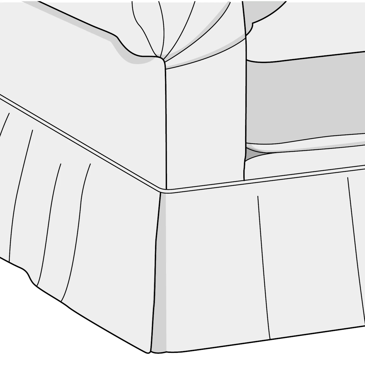 Upholstery illustration of a box pleat skirt