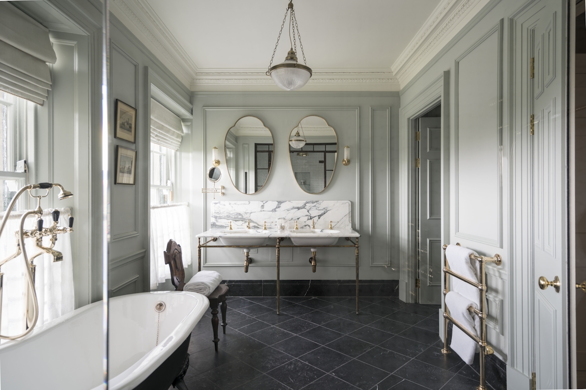 Gleneagles pale blue bathroom with roll top bath 