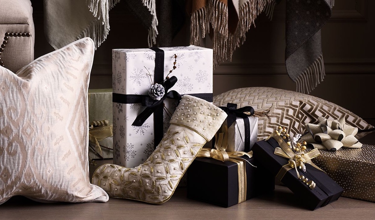 Stocking surrounded by gifts