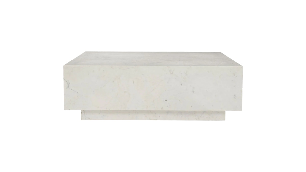 Low, white marble coffee table Donnelly Coffee Table by Bernhardt.