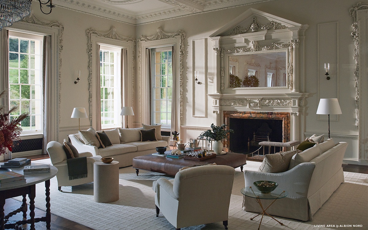 Heritage property living room featuring luxury furniture from LuxDeco 100 designers