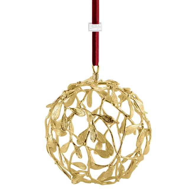 A Michael Aram golden-tone bauble with mistletoe design