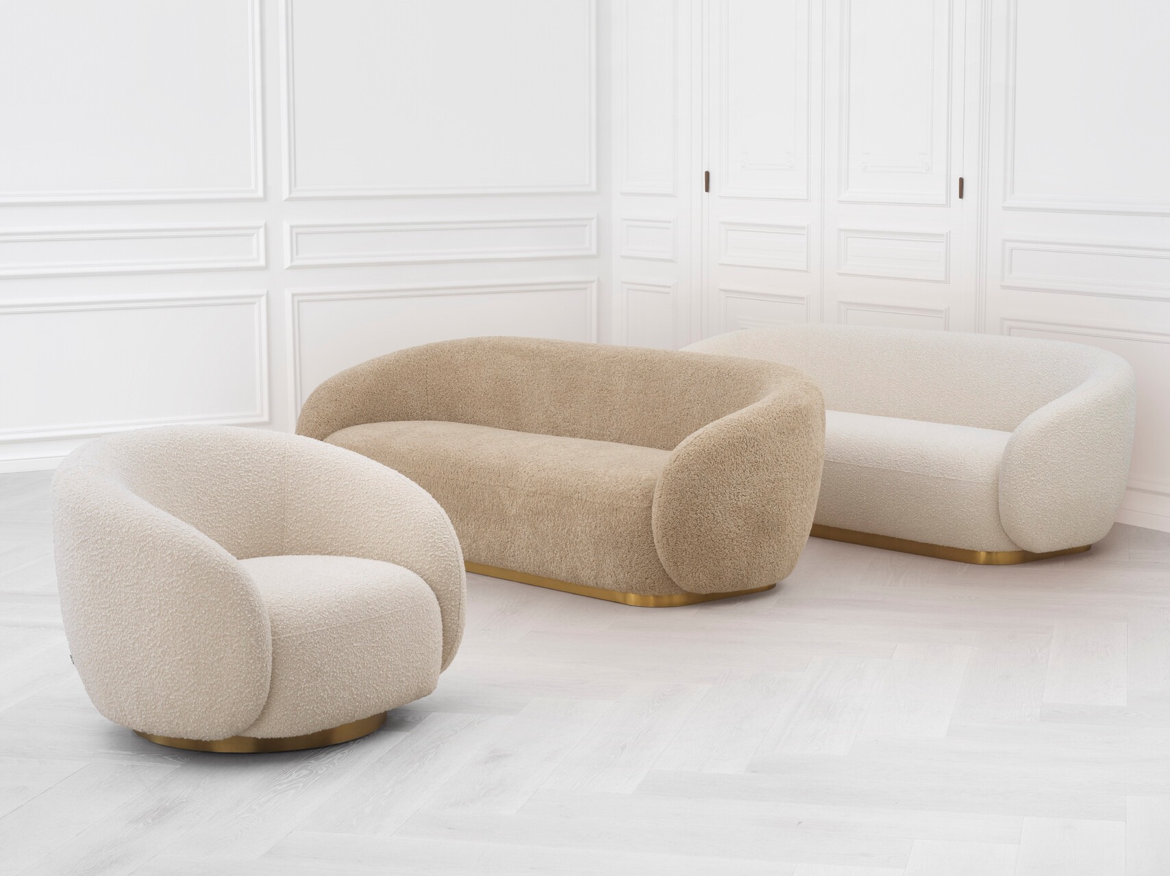 Boucle armchair and sofas