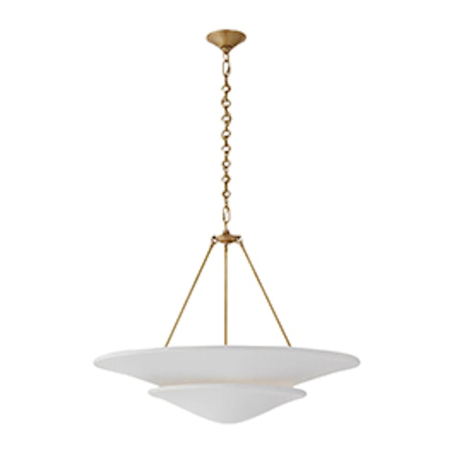 Two-tier white plaster chandelier with brass chain by AERIN 