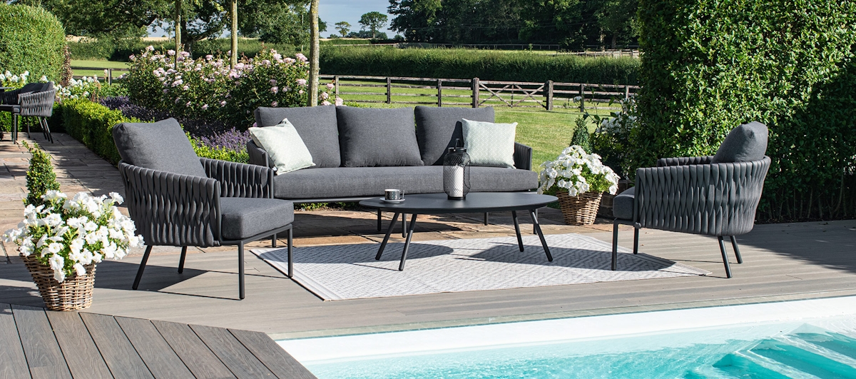 Highgate Home dark grey outdoor Marina furniture collection in garden setting