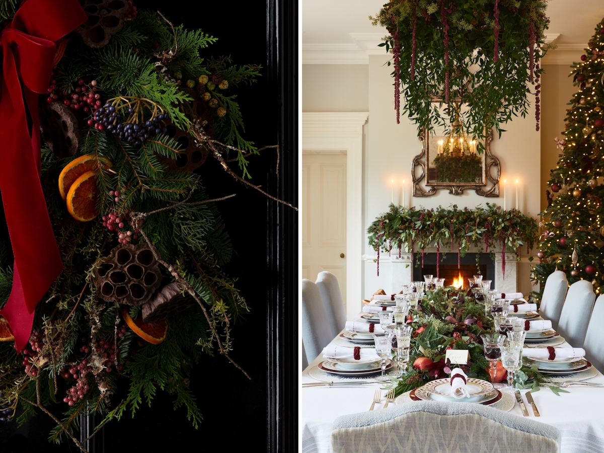 traditional Christmas foliage and dining table 