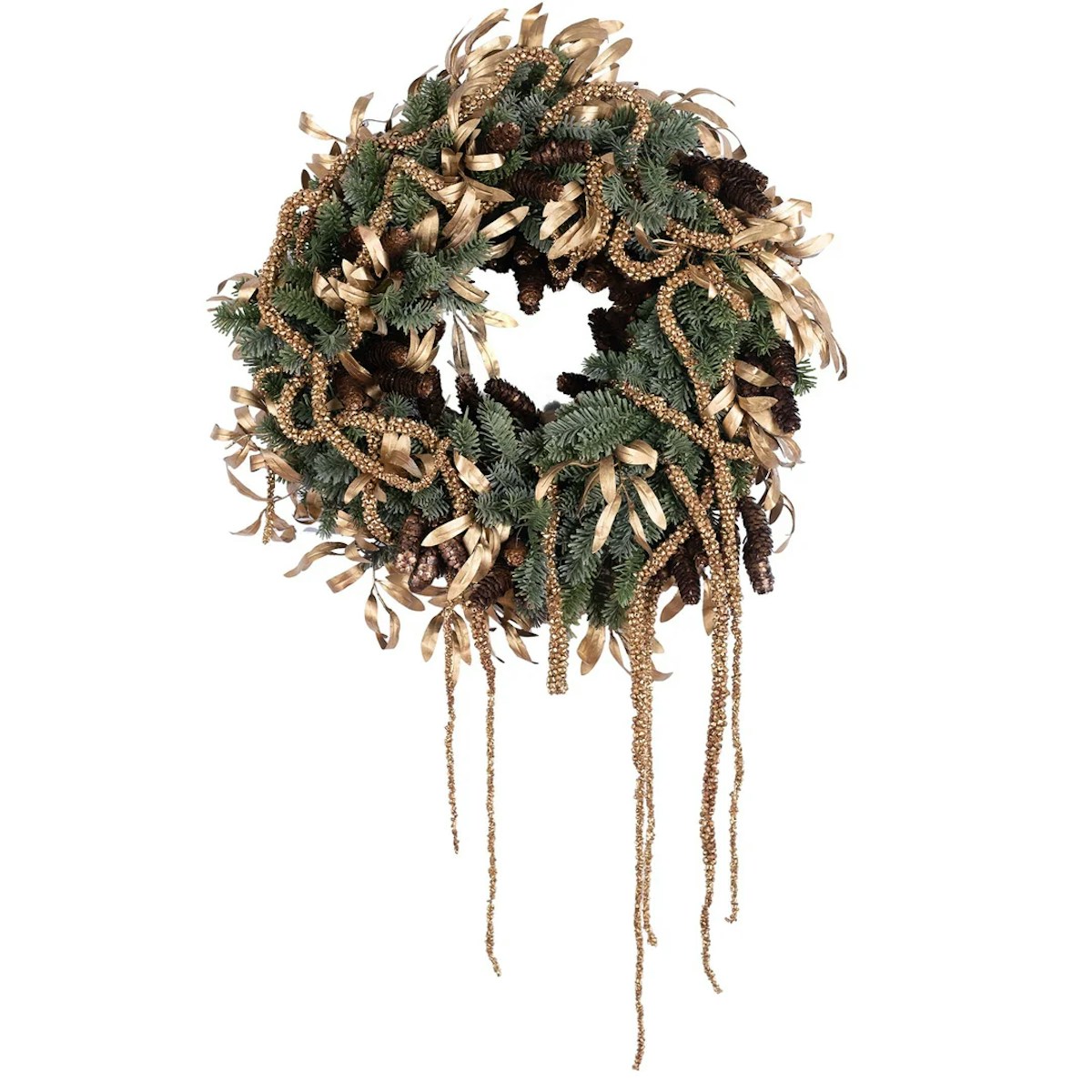 Pine Cone & Gold Olive Leaf Wreath by LuxDeco - Luxury Christmas Wreath - LuxDeco.com