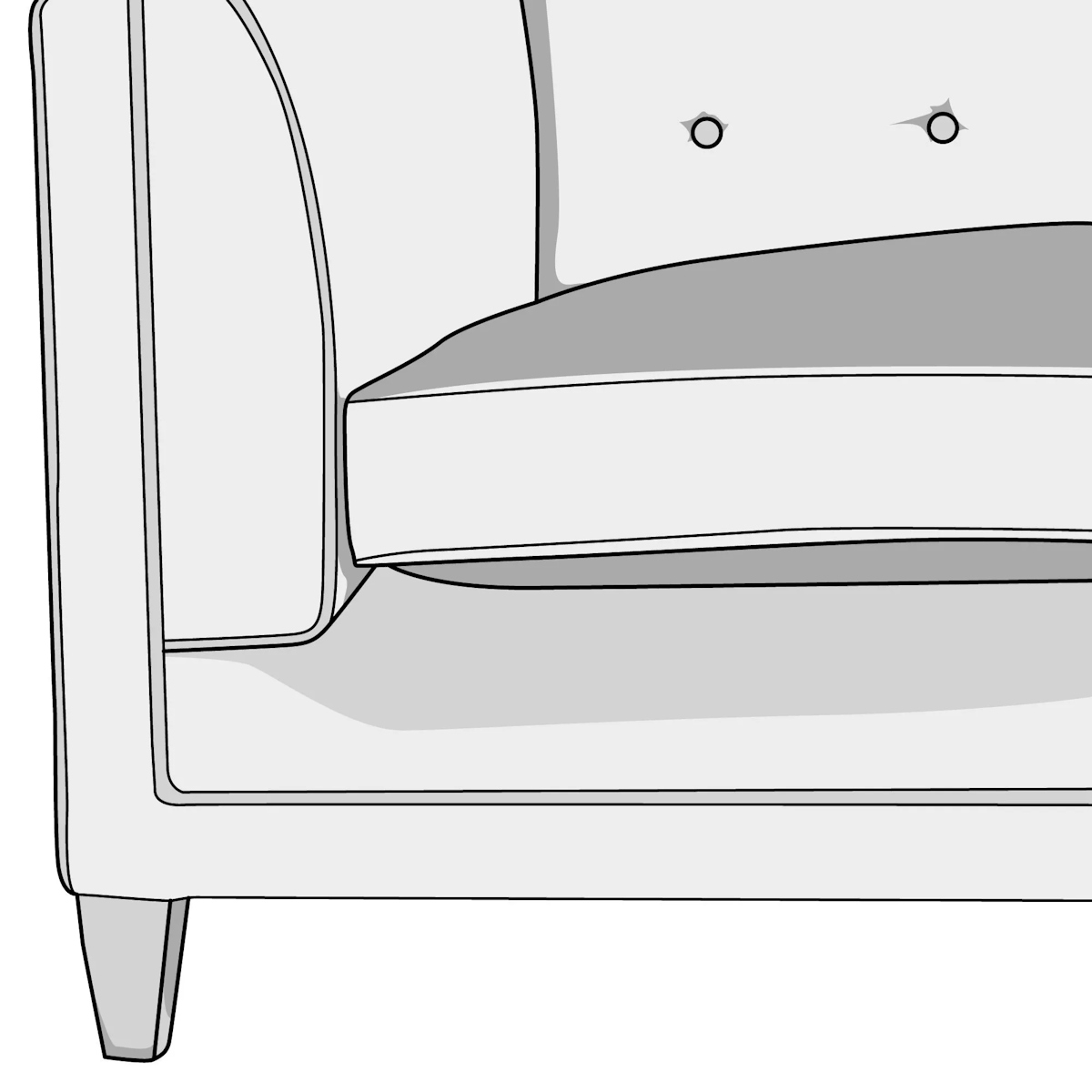Illustration of tapered block foot style sofa