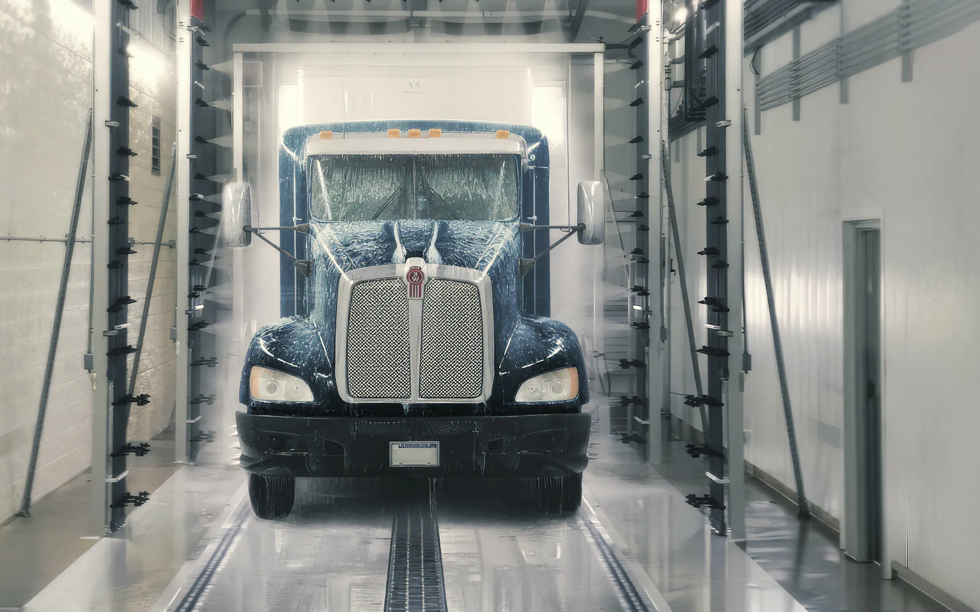 Semi truck inside an industrial wash bay — Hydro-Chem Systems