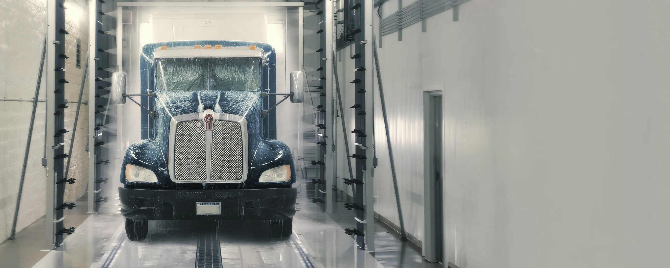Semi truck inside an industrial wash bay — Hydro-Chem Systems