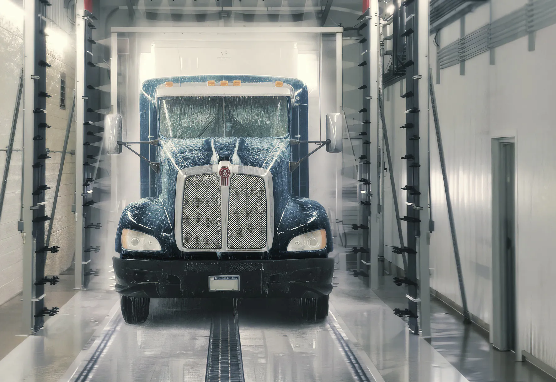 Semi truck inside an industrial wash bay — Hydro-Chem Systems
