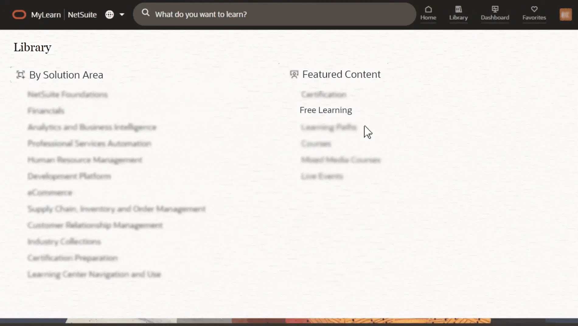 Clicking Free Learning on the NetSuite MyLearn library page