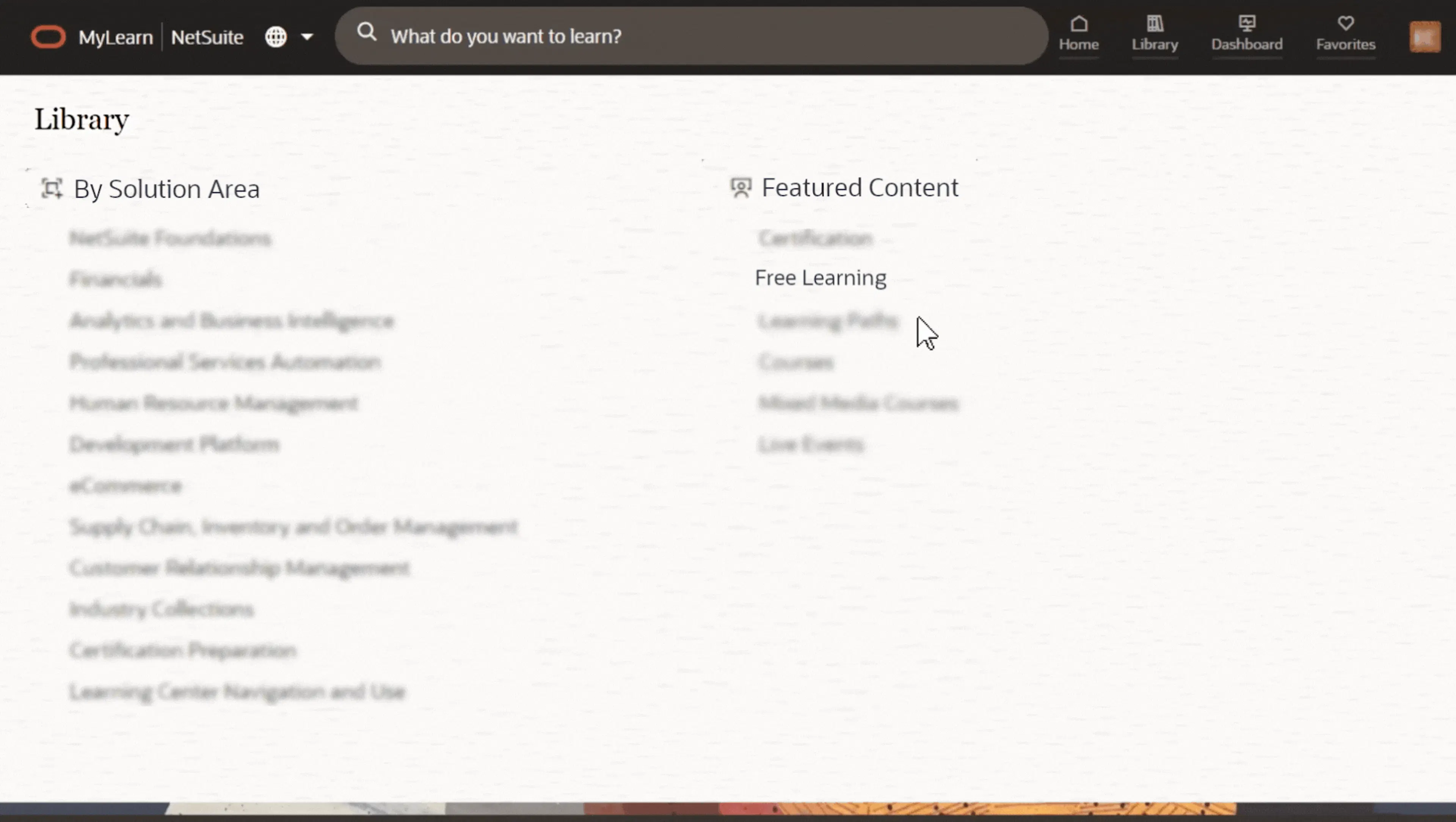Clicking Free Learning on the NetSuite MyLearn library page