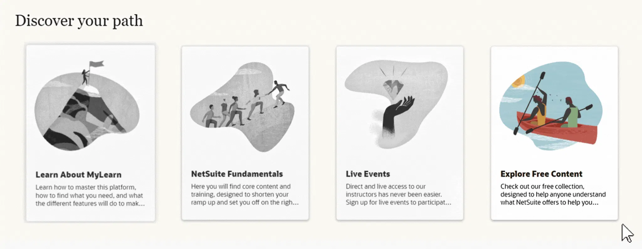 Clicking Explore Free Content in the Discover Your Path section of NetSuite MyLearn
