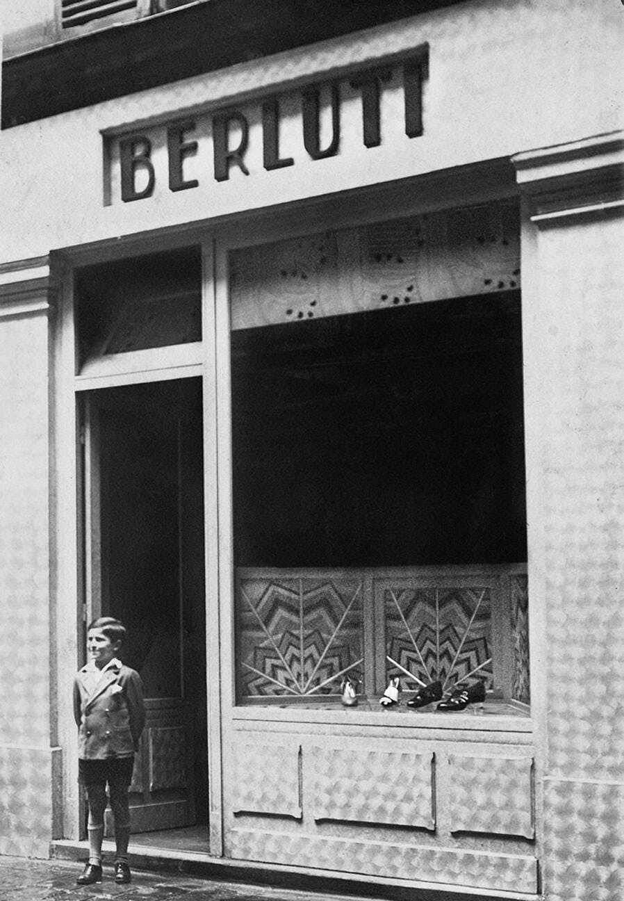Talbinio Berluti in front of the first Berluti boutique, rue du Mont-Thabor.