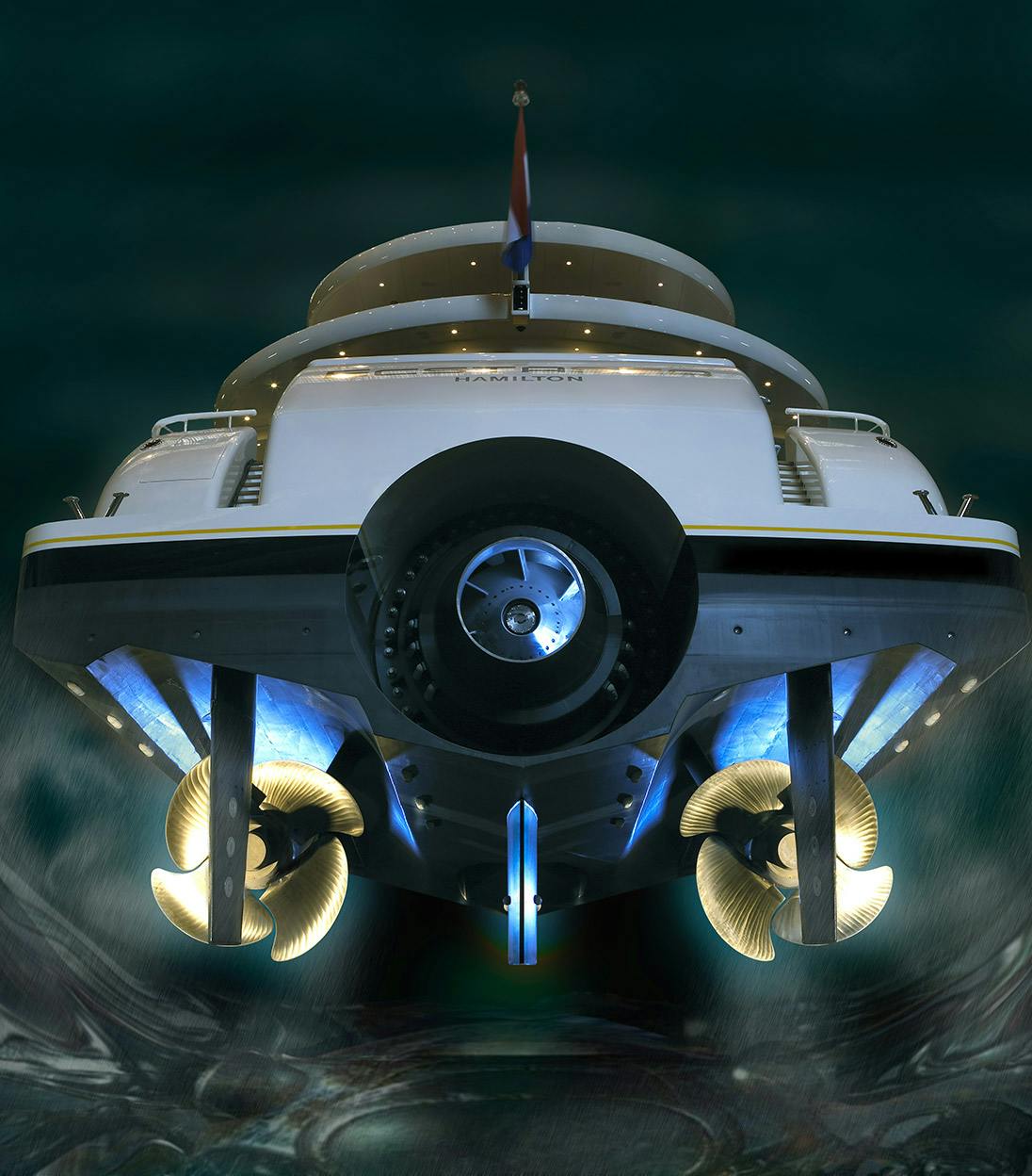The 86-meter Ecstasea requires the engine power equivalent of 43,270 horses to reach her top speed of 33+ knots © Feadship