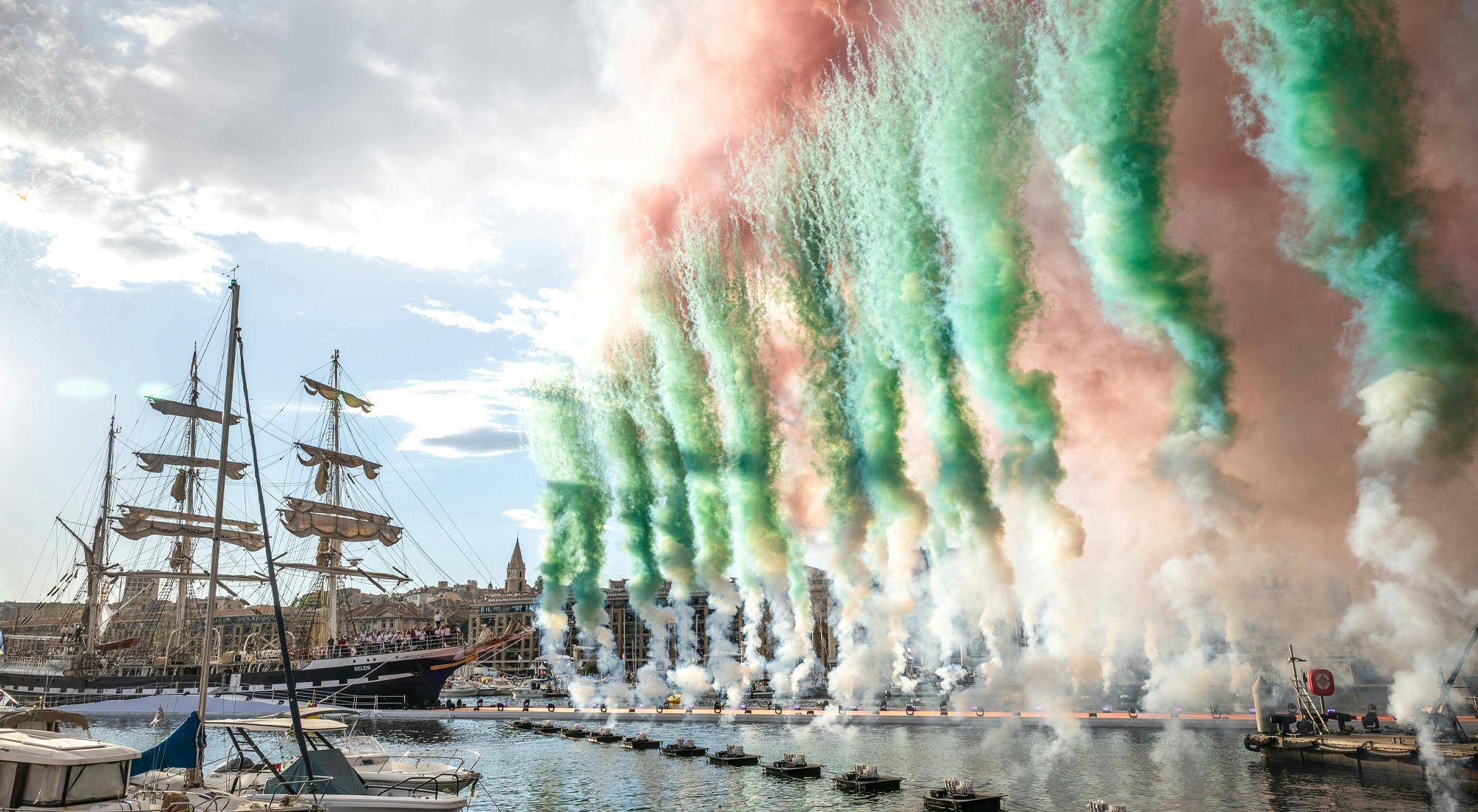 Fireworks celebrating the Flame's arriving in France
