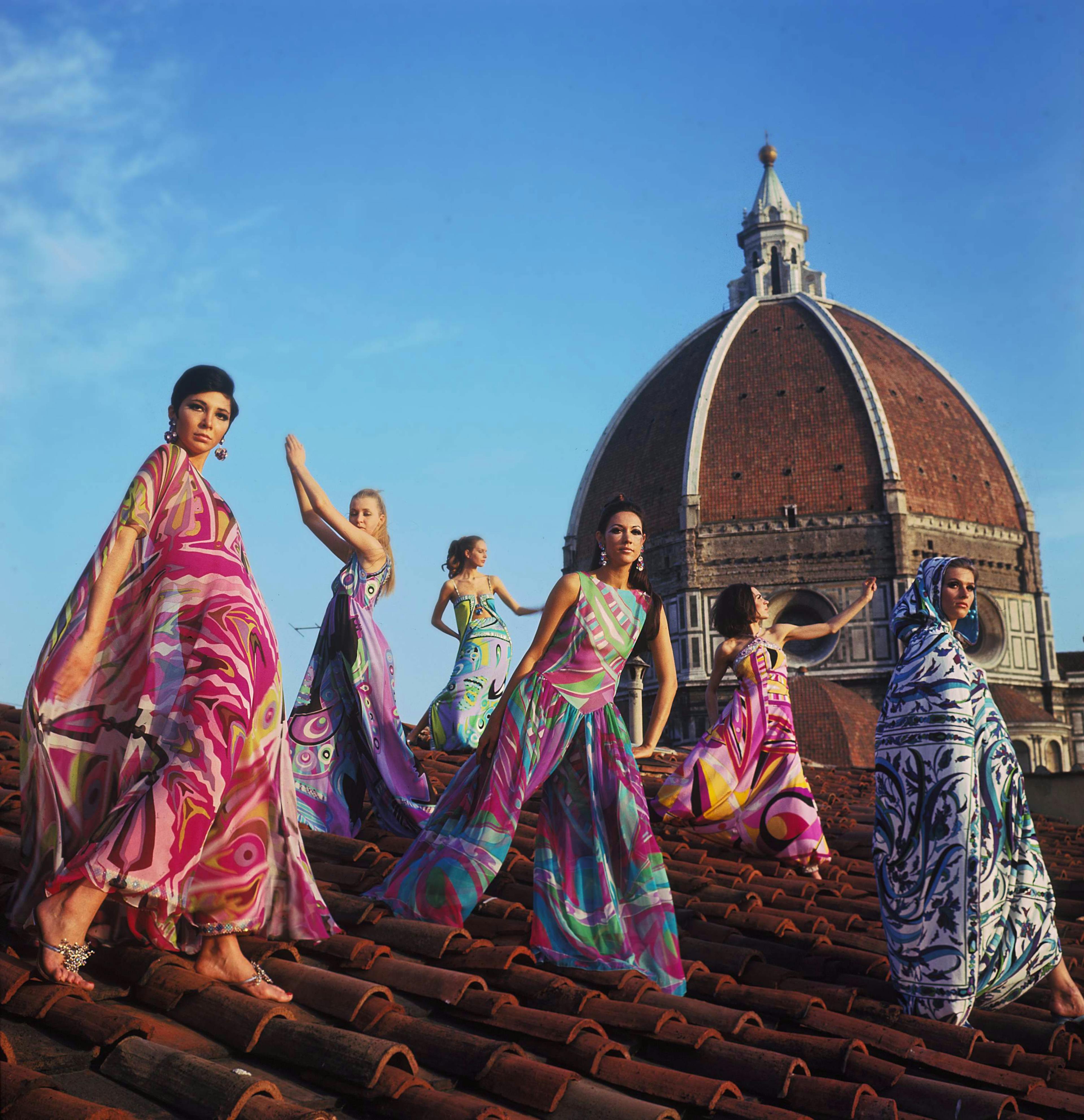 Models on the roof of Palazzo Pucci in Florence, wearing the Spring/Summer 1967 Collection © Emilio Pucci Archive, Florence