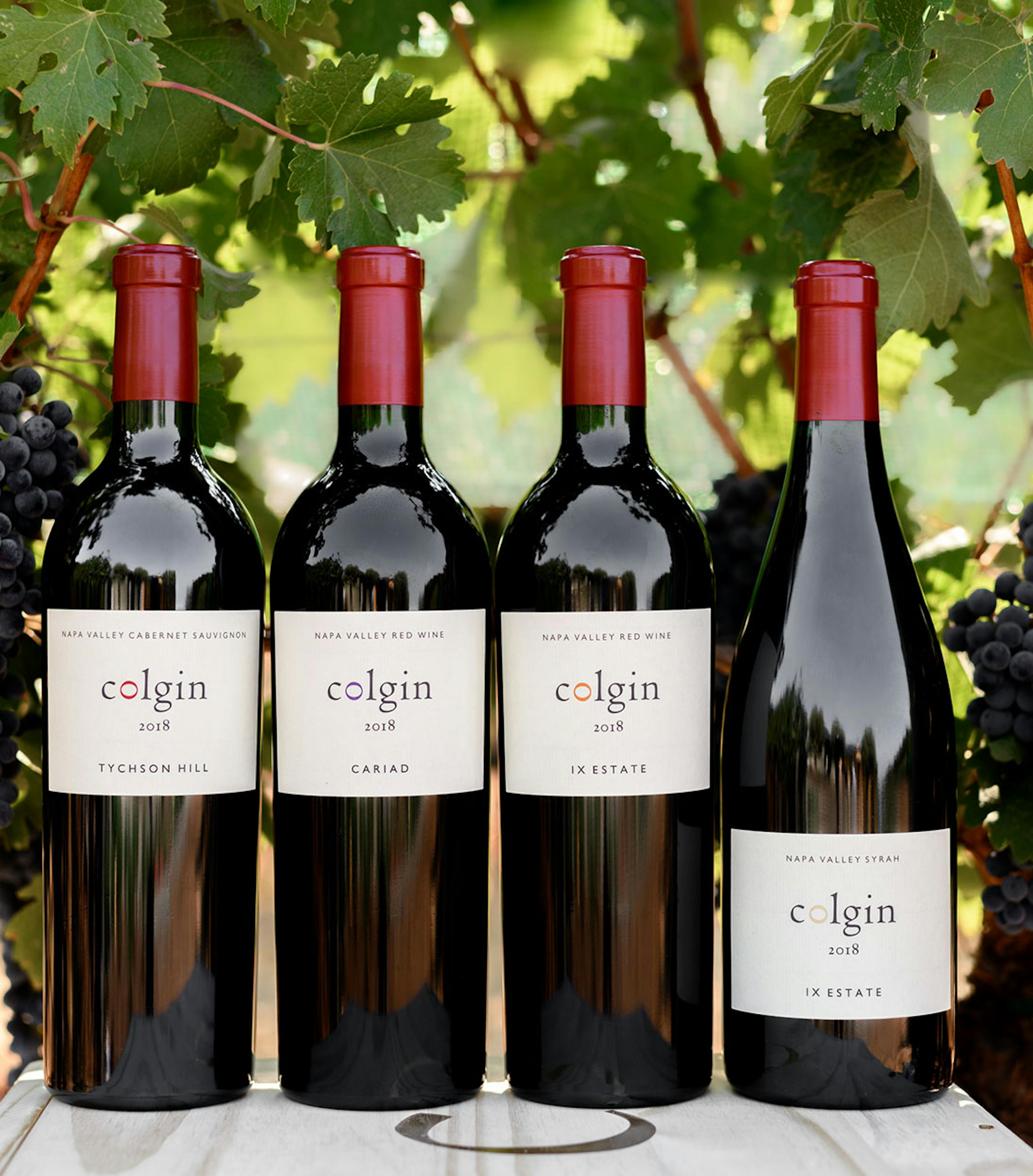 Colgin Cellars' four wines: “Tychson Hill,” “Cariad,” “IX Estate,” and “IX Estate” Syrah © Colgin Cellars
