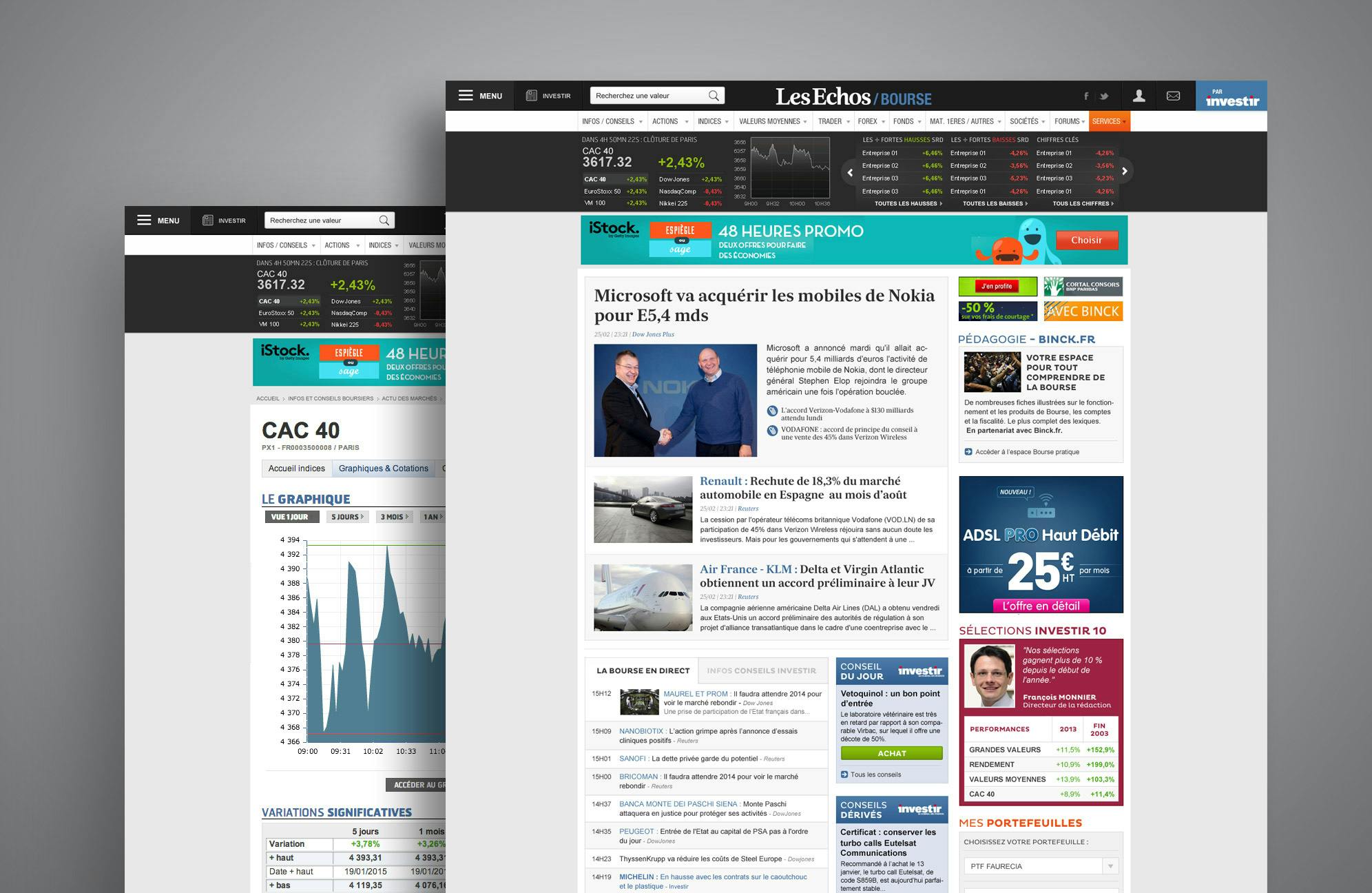 ウェブサイト(LesEchos.fr)上のレゼコー ブルス セクション