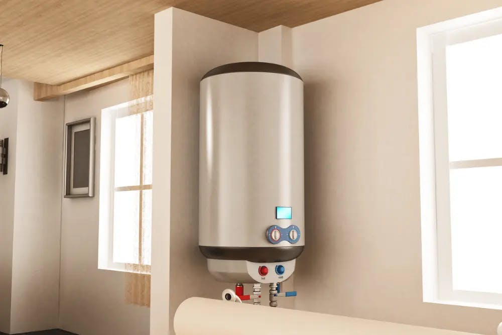 A wall-mounted water heater with controls.