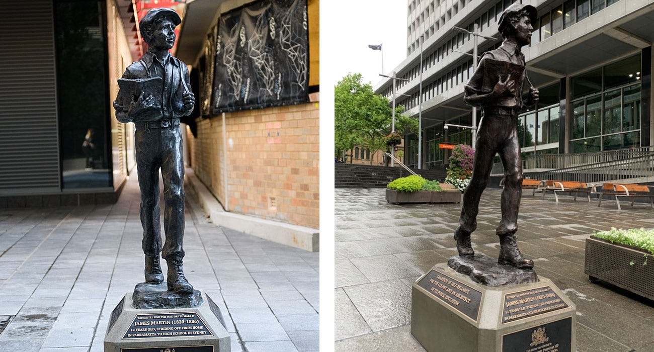 James Martin Statue in Parramatta and Martin Place