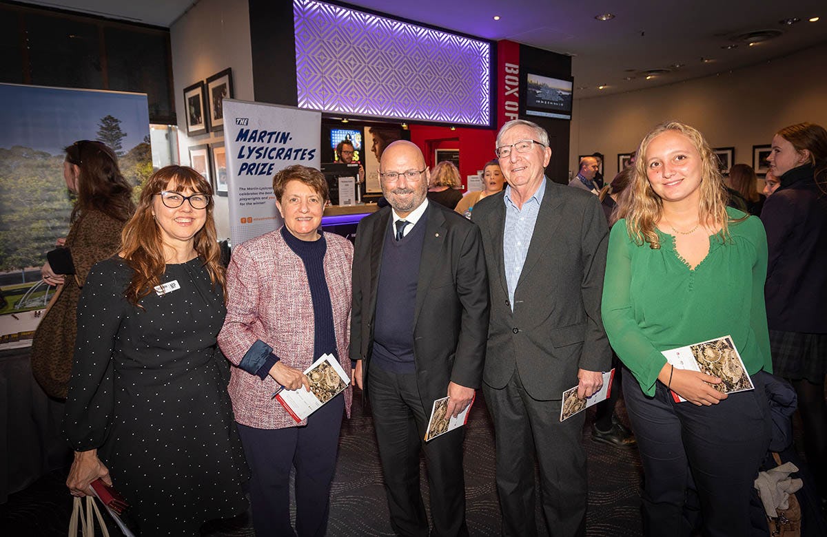 Martin Lysicrates  Playwright Prize 2019 Kar Chalmers, Patricia Azarias, Arthur Sinodinos, Michael Bark, Philippe Larroze