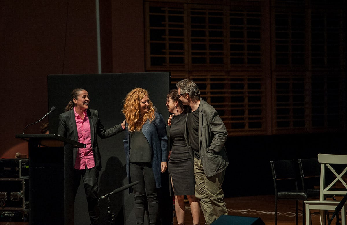 Lysicrates Prize 2016 Lee Lewis with 3 finalists Elise Hearst, Mary Rachael Brown and Campion Decent