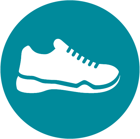 White shoe icon on a teal background