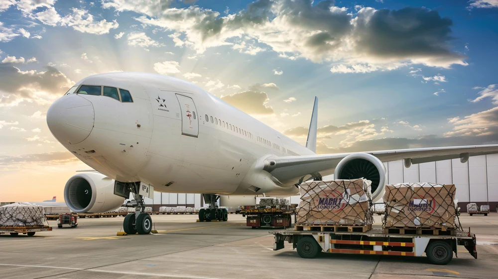 Plane with cargo awaiting on tarmac