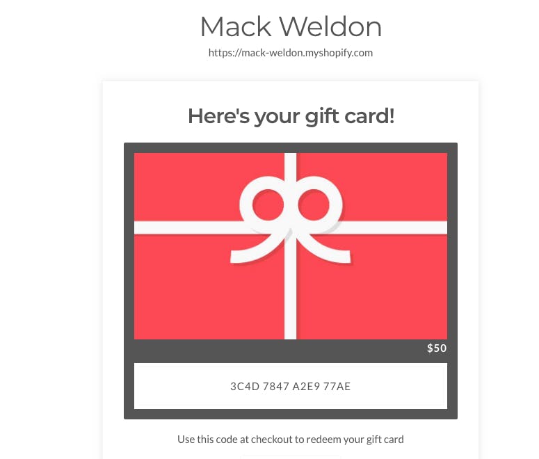 Image of a Mack Weldon giftcard