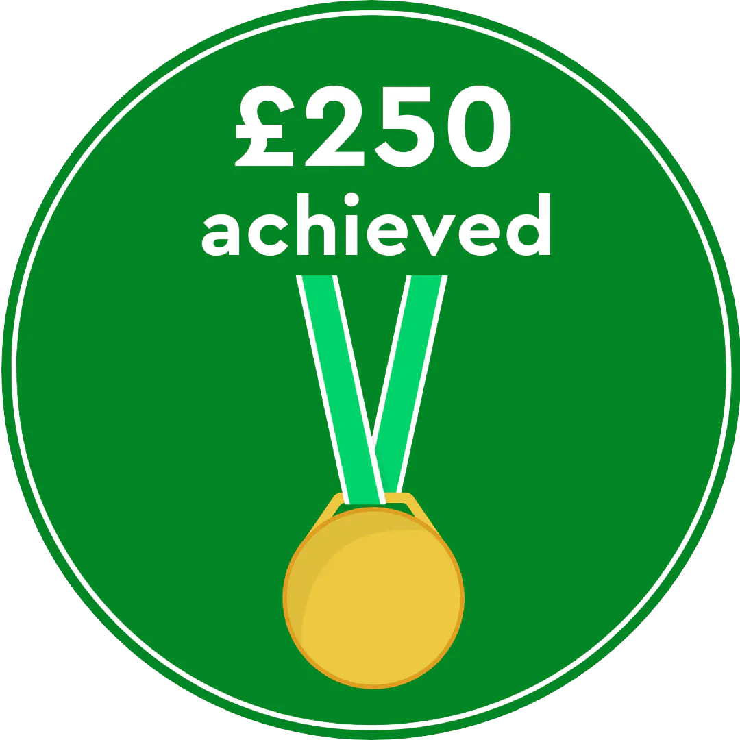 Achieved - £250 Raised - Illustration of a medal