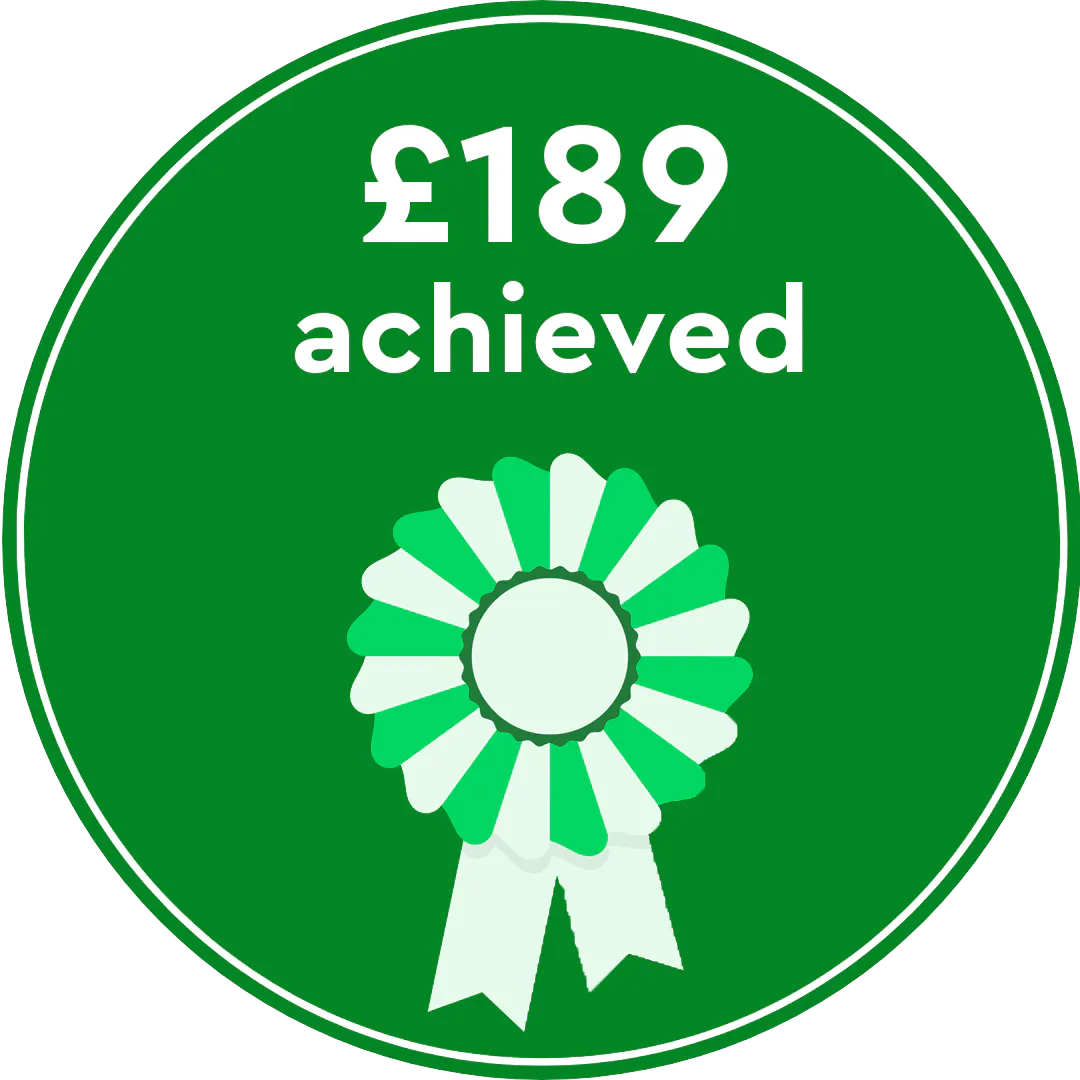 Achieved £189 raised -  illustration of rosette