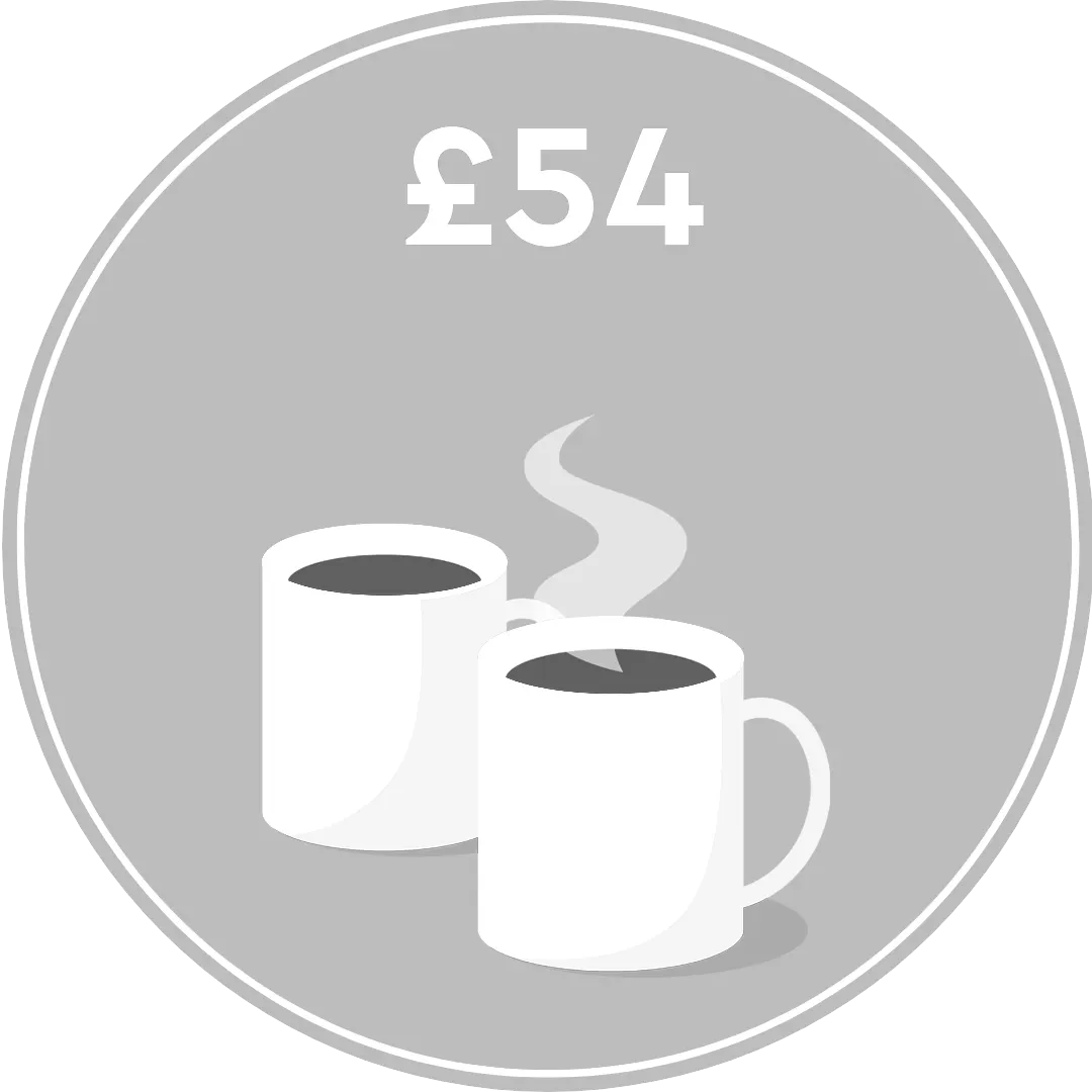 £54 raised - illustration of two coffee mugs with steam flowing up