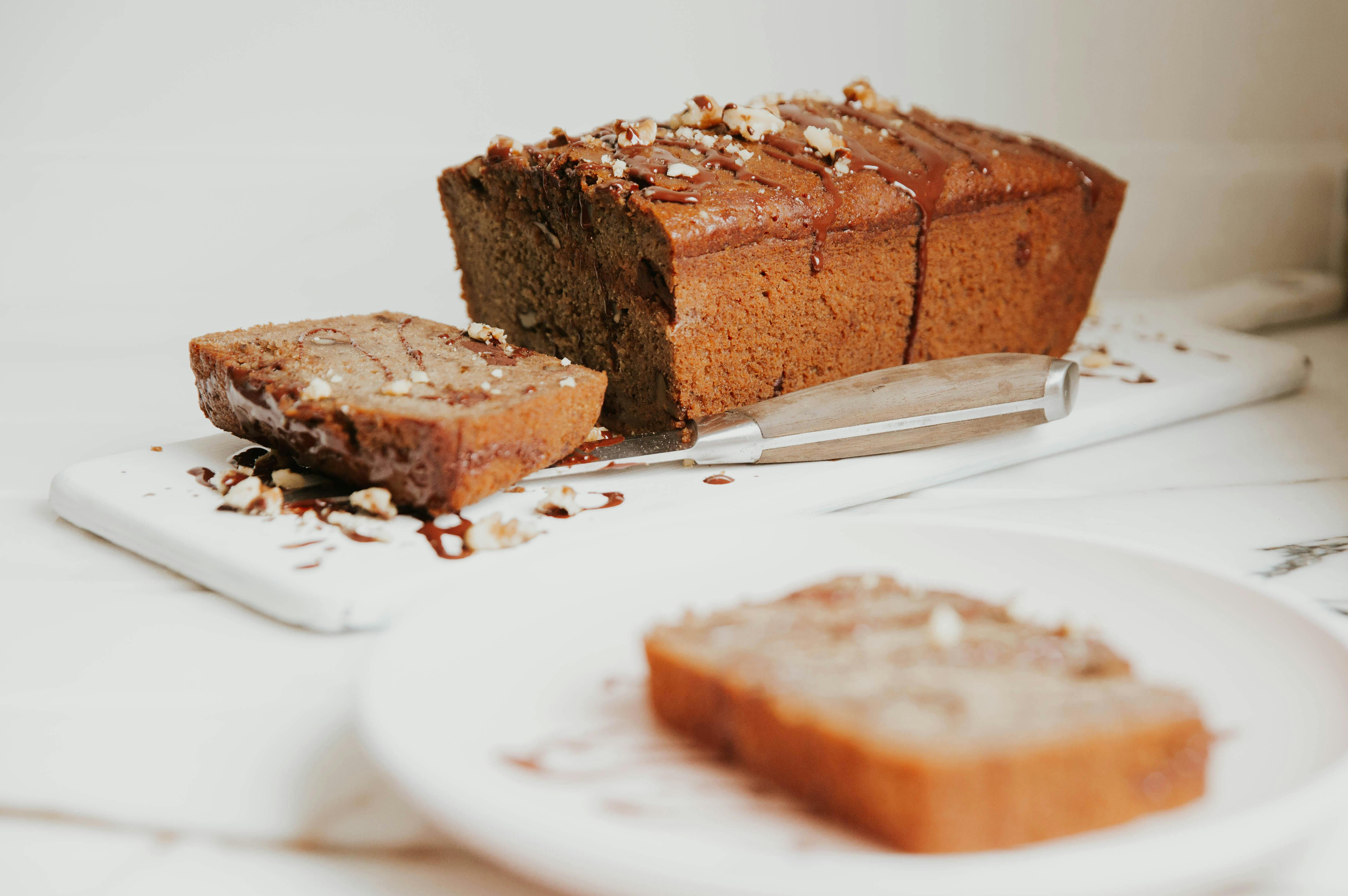 banana bread sliced on a plate
