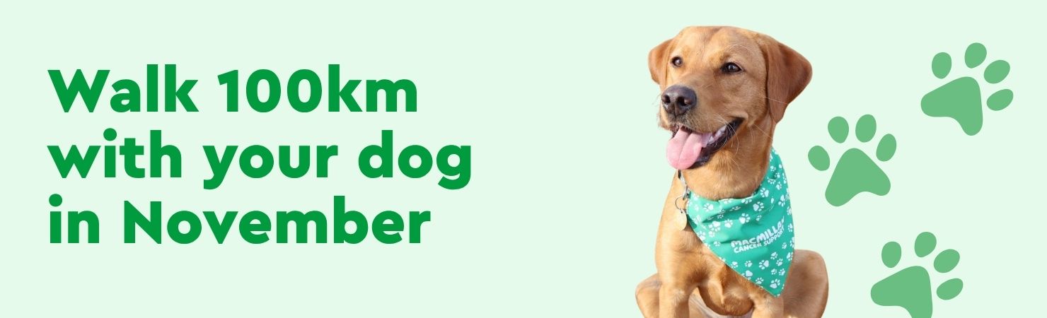 Walk 100km with your dog in November campaign banner.