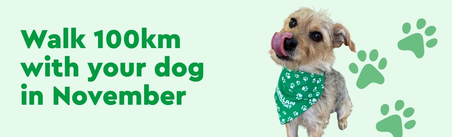 Walk 100km with your dog in November campaign banner.