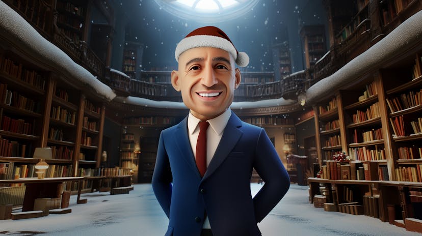 Cartoon Of Ross Abbate wearing Christmas Hat