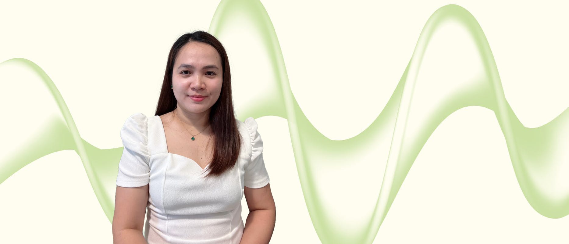 image of woman on cream background