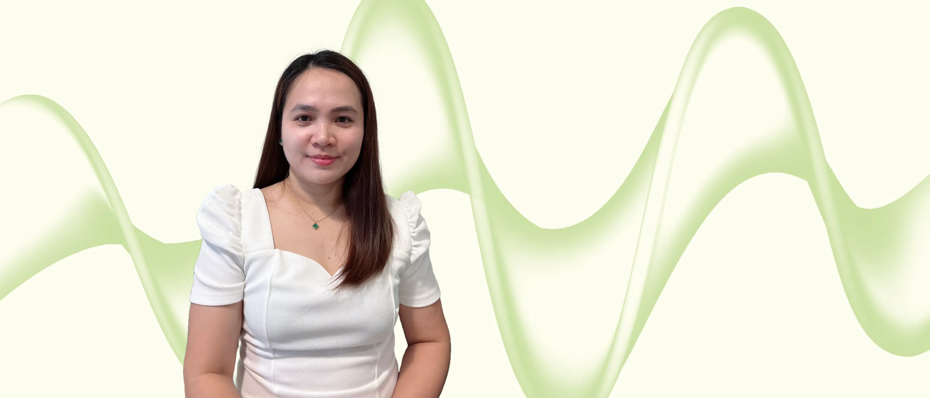image of woman on cream background