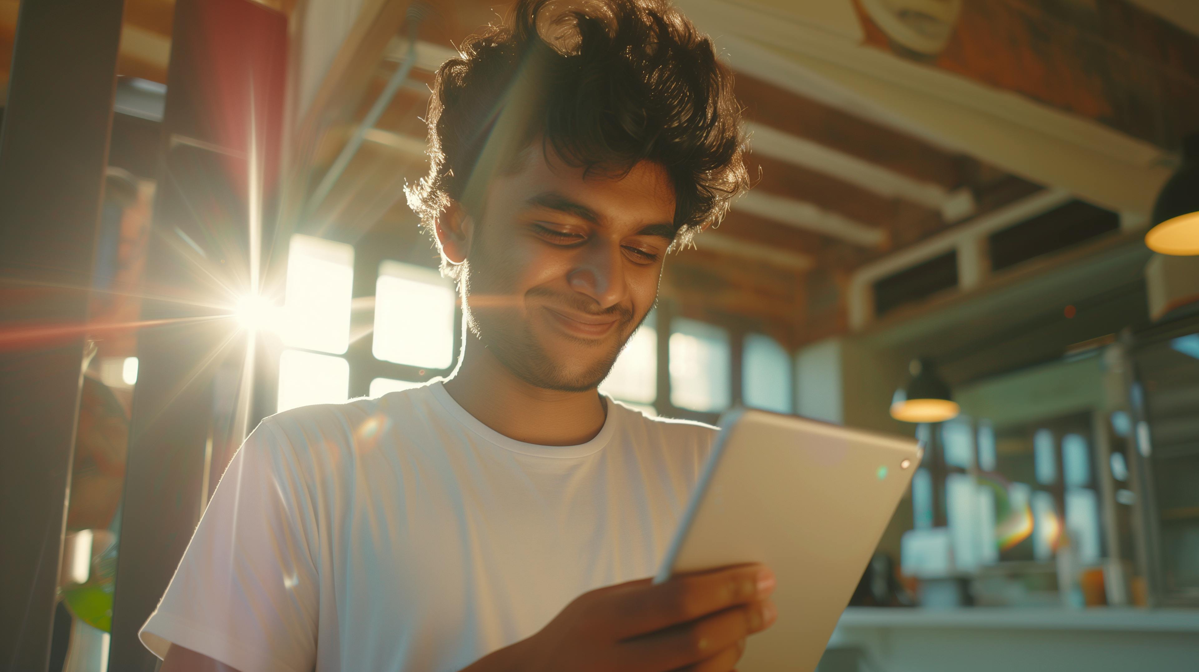 Happy man with iPad