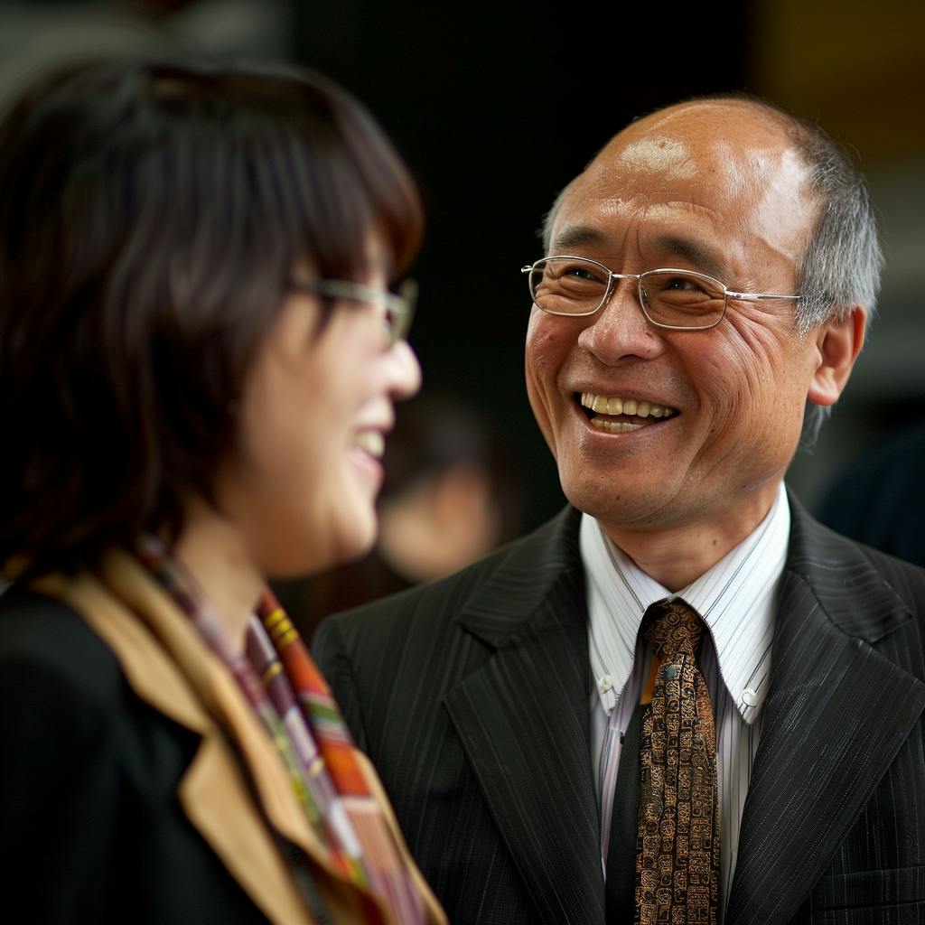 Happy client wearing a suit speaking to a consultant