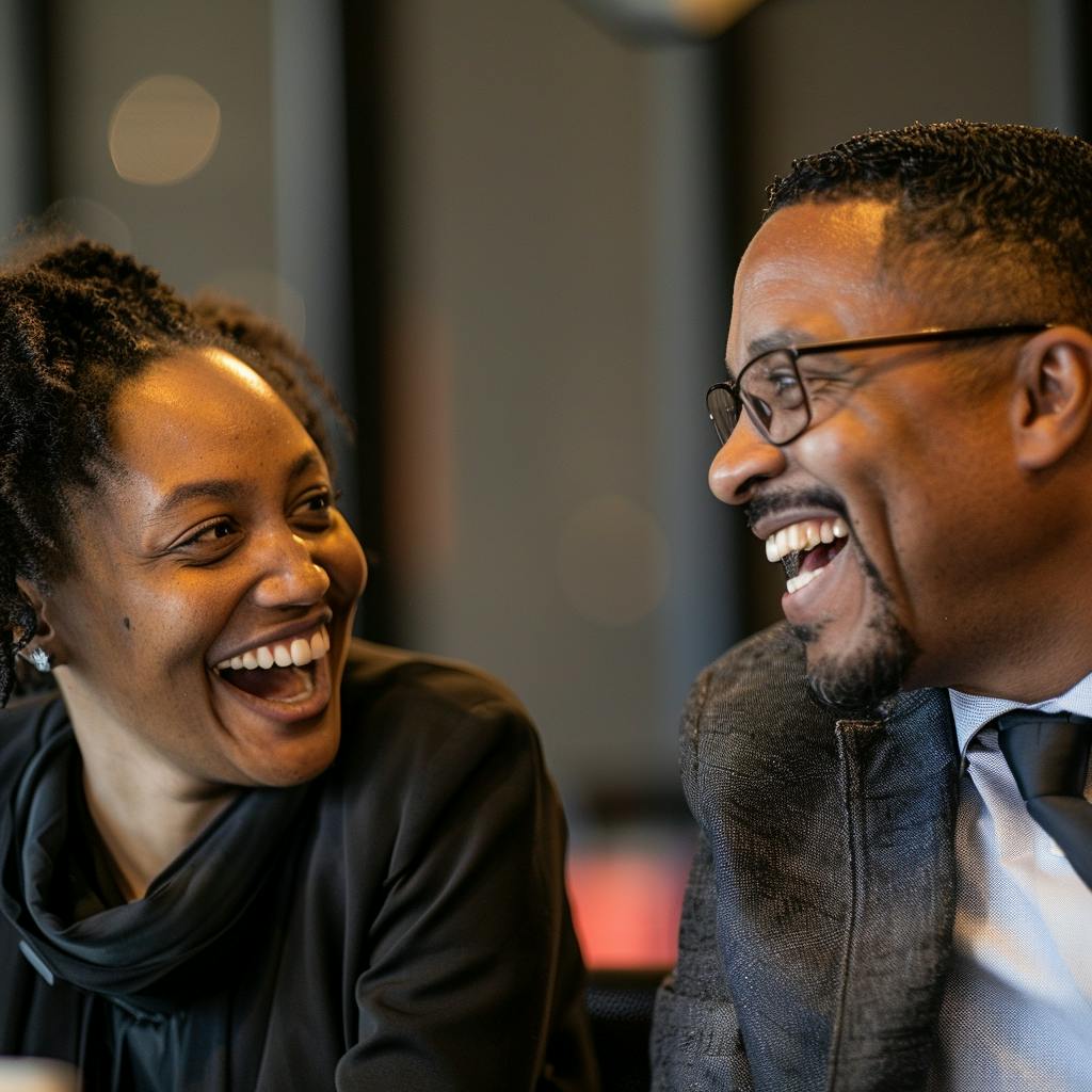 Happy colleagues having fun together at work